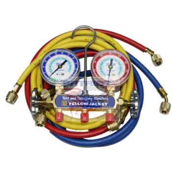 Yellow Jacket 41315 Series 41 Manifolds with 2-1/2 Gauges, 60, psi, R-134A/404A/507, Red/Yellow/Blue