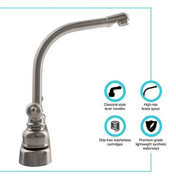 Dura Faucet DF-PK210C-SN Hi-Rise RV Kitchen Sink Faucet with Classical Levers (Brushed Satin Nickel)