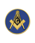 Square & Compass Round Masonic Auto Emblem - [Blue & Gold][2'' Diameter]