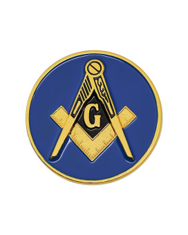 Square & Compass Round Masonic Auto Emblem - [Blue & Gold][2'' Diameter]
