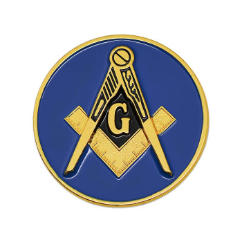 Square & Compass Round Masonic Auto Emblem - [Blue & Gold][2'' Diameter]