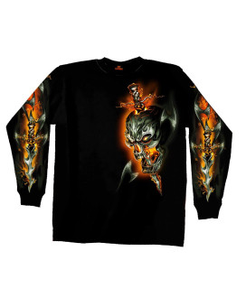 Hot Leathers Electric Skull Long Sleeve T-Shirt (Black, Medium)