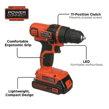 BLACK+DECKER 20V MAX Cordless Drill / Driver, 3/8-Inch (LDX120C)