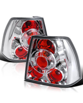 Spec-D Tuning Chrome Housing Clear Lens Tail Lights Compatible with 1999-2005 VW Jetta/Bora MK4 4-door Sedan, Left + Right Pair Assembly