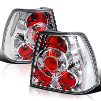 Spec-D Tuning Chrome Housing Clear Lens Tail Lights Compatible with 1999-2005 VW Jetta/Bora MK4 4-door Sedan, Left + Right Pair Assembly