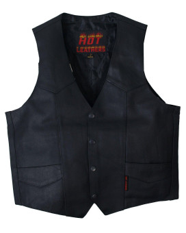 Hot Leathers Heavy Weight Cowhide Motorcycle Leather Vest (Black, X-Large)