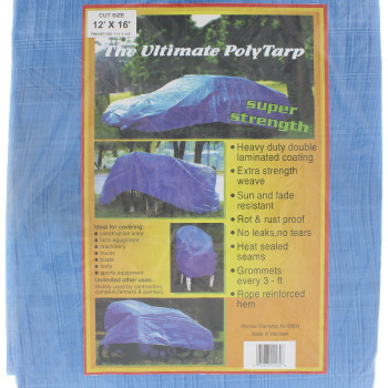 HBC Home & Hardware Products V1216 Reinforced Plastic Tarp, 12' x 16', Blue