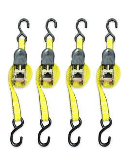 Ratchet Tie Down Strap - 4 Pack - 1 Inch - 15 Feet - 500 LBS Working Load - 1500 LB Break Strength - Cam buckle Alternative - Cargo Straps Perfect for Moving Appliances, Lawn Equipment, Motorcycle, ATV by Everest