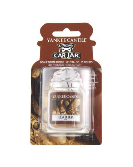 Yankee Candle Car Air Fresheners, Hanging Car Jar Ultimate Leather Scented, Neutralizes Odors Up To 30 Days, Brown, 1 Count (Pack of 1)