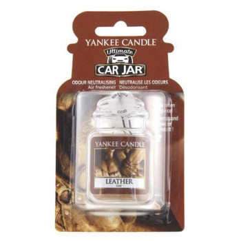 Yankee Candle Car Air Fresheners, Hanging Car Jar Ultimate Leather Scented, Neutralizes Odors Up To 30 Days, Brown, 1 Count (Pack of 1)