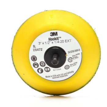 3M Hookit 28472 Yellow Disc Pad - 3 in DIA - 1/2 in Thick - 1/4 - 20 External Thread Attachment [PRICE is per PAD]