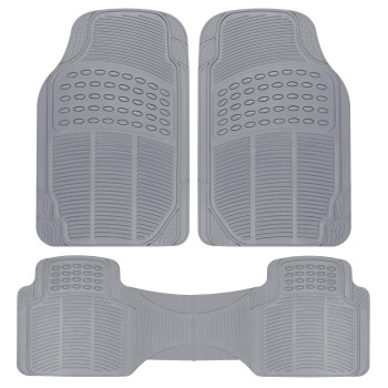 BDK Original ProLiner 3 Piece Heavy Duty Front & Rear Rubber Floor Mats for Car SUV Van & Truck, Gray - All Weather Floor Protection with Universal Fit Design