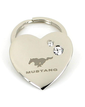 License Frame Inc. Ford Mustang Metal Heart Keychain Key Ring Tag Holder with Genuine Swarovski Crystals
