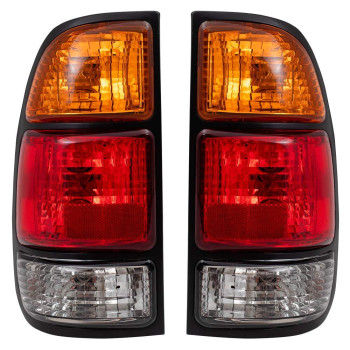 Brock Replacement Driver and Passenger Taillights Tail Lamps with Amber-Red-Clear Lens Compatible with 2000-2006 Tundra Pickup Truck 815610C010 815510C010