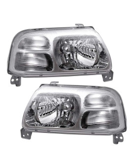 Brock Replacement Pair Set Halogen Combination Headlights Headlamps w/Chrome Bezel Compatible with Grand Vitara XL-7 & Vitara 3532065D01 3512065D01