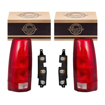 Brock Replacement Set Tail Lights with Bulb Sockets & Connector Plate Compatible with 88-99 Pickup 00 2500/3500 C/K Old Body Style Truck