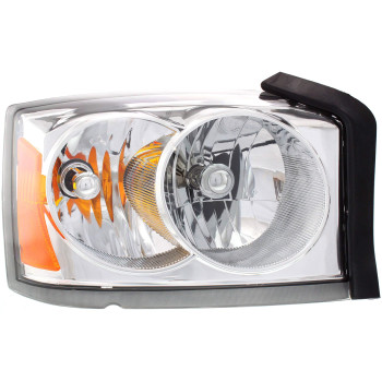 Evan-Fischer Headlight Assembly Compatible with 2005-2007 Dodge Dakota Halogen Chrome Interior with Corner Light Bulb Shield Passenger Side