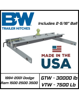 B&W Trailer Hitches Turnoverball Gooseneck Hitch - GNRK1394 - Compatible with 1994-2002 Dodge 2500 & 3500 Trucks and 1994-2001 Dodge 1500 Trucks