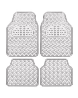 BDK Universal Fit 4-Piece Metallic Design Car Floor Mat - (Silver) (MT-641-SL)