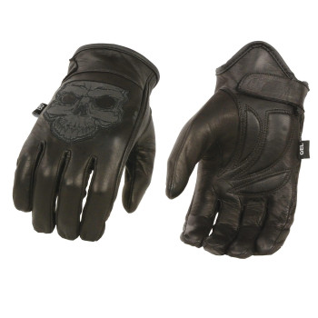 Men's Leather Motorcycle Glove w/ Reflective Skull Design & Gel Palm (XXX-Large)