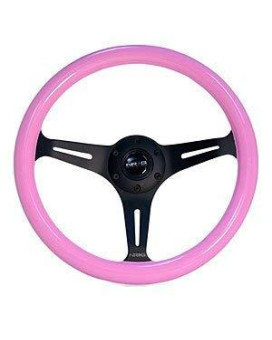 NRG Innovations ST-015BK-PK Classic Wood Grain Wheel (350mm 3 black spokes, solid pink painted grip)