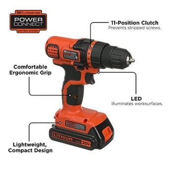 BLACK+DECKER 20V Max Drill & Home Tool Kit, 68 Piece (LDX120PK)