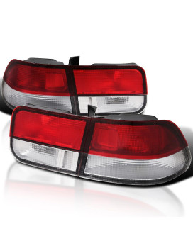 Spec-D Tuning Red Clear Lens Tail Lights Compatible with 1996-2000 Honda Civic Coupe 2 Door, Left + Right Pair Assembly