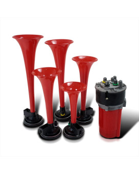 Spec-D Tuning 125Db Musical 5Pcs Red Trumpets 12V Dixie Horn W/Air Compressor