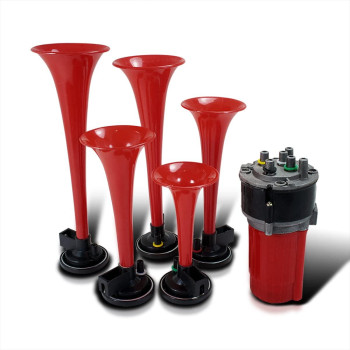 Spec-D Tuning 125Db Musical 5Pcs Red Trumpets 12V Dixie Horn W/Air Compressor