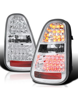 Spec-D Tuning Chrome Housing Clear Lens LED Tail Lights Compatible with 2005-2006 Mini Cooper S Left + Right Pair Assembly