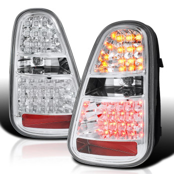 Spec-D Tuning Chrome Housing Clear Lens LED Tail Lights Compatible with 2005-2006 Mini Cooper S Left + Right Pair Assembly