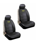 U.A.A. Inc. Chevy Logo Lowback Black Synthetic Leather Seat Covers Set Airbag Compatible Universal Fit