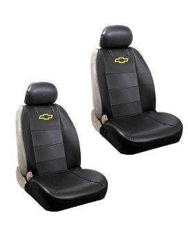 U.A.A. Inc. Chevy Logo Lowback Black Synthetic Leather Seat Covers Set Airbag Compatible Universal Fit