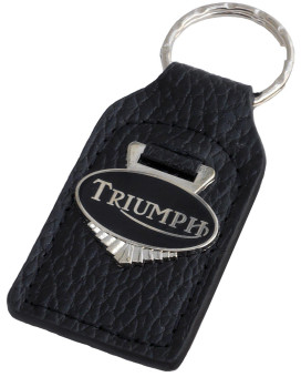 Triple-C Triumph Motorcycle Leather and Enamel Key Ring Key Fob Black