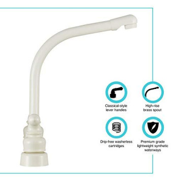 Dura Faucet DF-PK210C-BQ Hi-Rise RV Kitchen Sink Faucet with Classical Levers (Bisque Parchment)