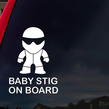 SoCoolDesign Baby Stig Racer On Board Car Window Vinyl Decal Sticker 5 Tall (White)