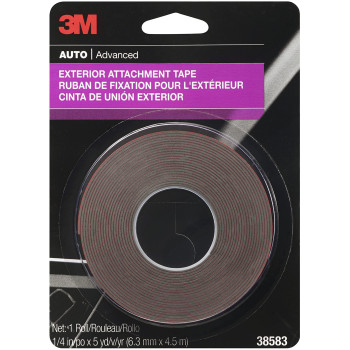 3M Exterior Attachment Tape, Ideal for Moldings, Emblems and Trim, 1/4 in width x 5 yards in length, 1 roll