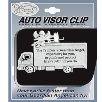 TRUCKER - Pewter Auto VISOR CLIP - for TRUCK Driver GUARDIAN Angel - Protect - Inspirational GIFT