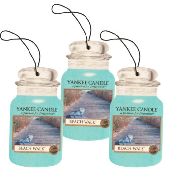 Yankee Candle Car Jar Classic Cardboard Car,Home and Office Hanging Air Freshener, Beach Walk Scent (Pack of 3)