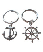 Anchor & Ships Helm Keychain Set- You Be My Anchor And I'll Steer You Straight; Couples Keychain Set