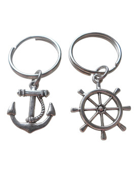 Anchor & Ships Helm Keychain Set- You Be My Anchor And I'll Steer You Straight; Couples Keychain Set
