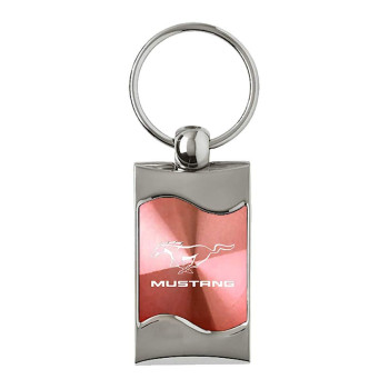 Ford Premium Chrome Spun Wave Pink Mustang Genuine Logo Key Chain Fob Ring