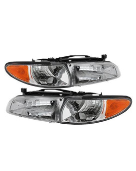 Xtune Pontiac Grand Prix Crystal Headlights W/Amber Corner Lights Chrome Housing With Clear Lens