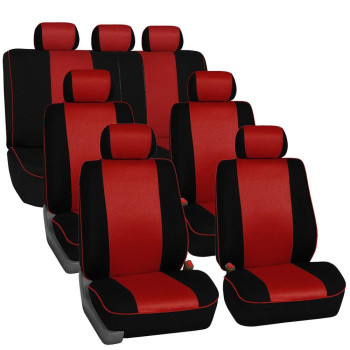 FH Group Car Seat Covers Edgy Piping?eat Cover, Airbag and Split Rear Three Row Set Red Car Seat Cover Universal Fit Interior Accessories for Cars Trucks SUV Car Accessories Automotive Seat Covers