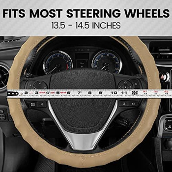 BDK Genuine Beige Leather Steering Wheel Cover for Car, Small (13.5 - 14.5) ?Ergonomic Comfort Grip for Men & Women, Universal Fit Car Steering Wheel Cover for Vehicles with Small Steering Wheel