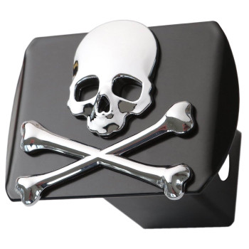 Metal Skull 3D Chrome Bone Metal Emblem on Black Trailer Metal Hitch Cover Fits 2 Receivers New