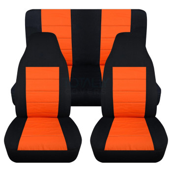 TOTALLY COVERS Compatible with 1997-2006 Jeep Wrangler TJ Seat Covers: Black & Orange - Full Set: Front & Rear (23 Colors) 2-Door Complete Back Bench