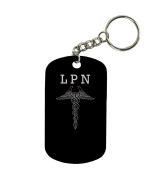 Personalized Engraved Custom LPN 2-inch Colored Anodized Aluminum Customizable Keychain Dog Tag, Black