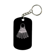 Personalized Engraved Custom Badminton 2-inch Colored Anodized Aluminum Customizable Keychain Dog Tag, Black