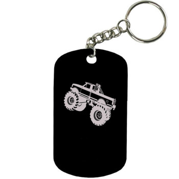 Personalized Engraved Custom Monster Truck 2-inch Colored Anodized Aluminum Customizable Keychain Dog Tag, Black